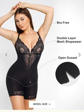 NWOT Popilush Shapewear Lace Deep V-Neck Sculpting Mid-Thigh Shorts Plus Size 24